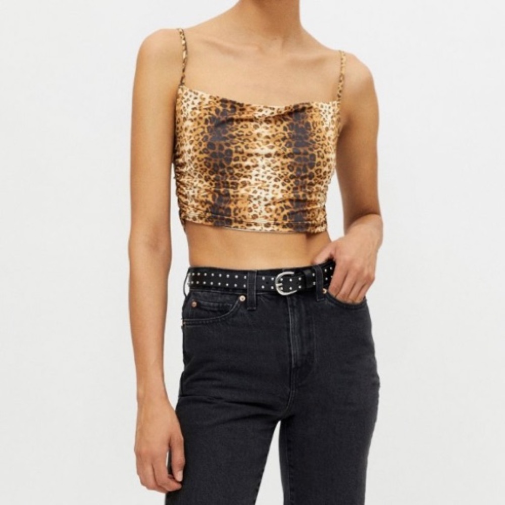 Urban Outfitters Ariya Leopard Print Ruched Cami Crop Top